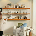 IEO Long Wooden Floating Shelves for Room Wall, Natural Wood Floating Shelves Wall Mounted Kitchen Shelf for Living Room, Bed