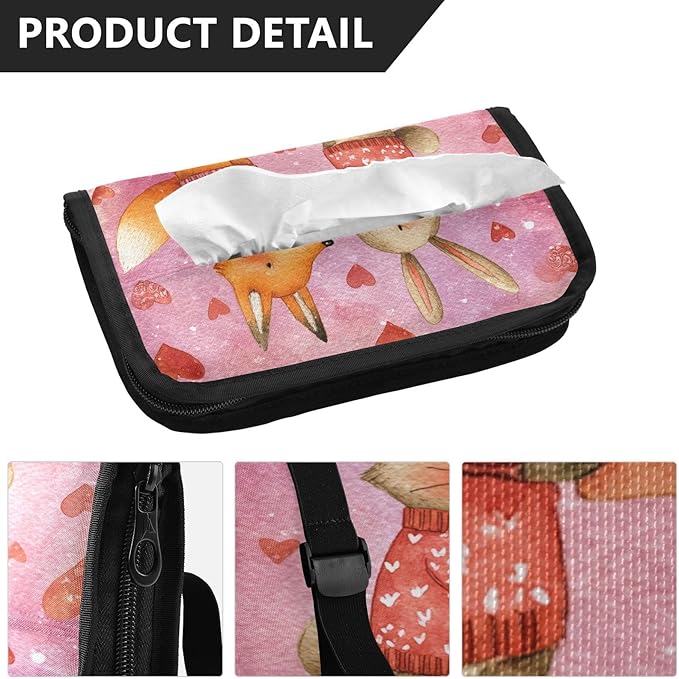 Car Tissue Holder Car Visor Organizer Tissue Box Holder for Car Sun Visor Organizer with Car Vehicle Accessories Essentials Interior for Women Men Valentines Fox Bunny Hearts Pink