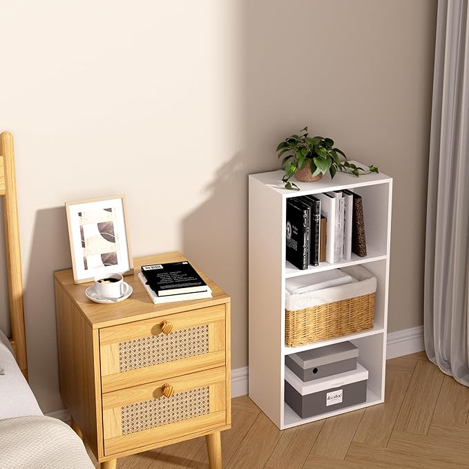 Wooden 3 Cube Storage Organizer, 3 Tier Low Bookcase Freestanding Storage Display Organizer,Versatile Cubes Shelf and Cubby U