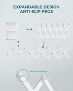 OROPY Wood Accordion Wall Hanger, Expandable Coat Rack Wall Mount with 20 Pegs, Expanding Hat Rack for Wall White