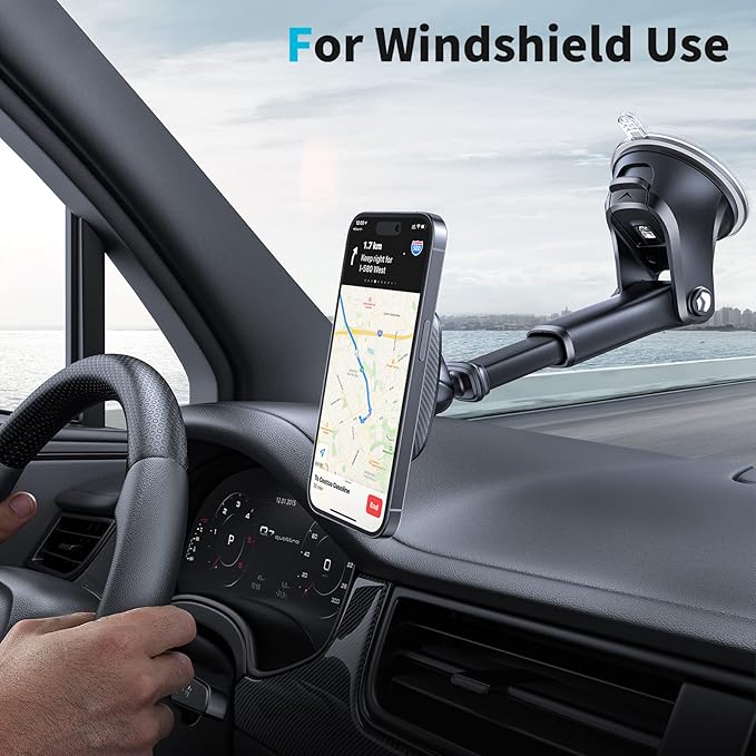 APPS2Car Magnetic Phone Mount, Dashboard & Windshield Suction Cup Car Phone Holder Mount with 6 Strong Magnets, Adjustable Telescopic Arm, Compatible with iPhone & Android Smartphones