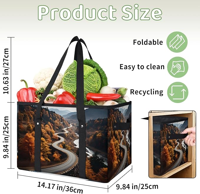 Reusable Grocery Bags Heavy Duty Shopping Bags Foldable Large Tote Bags with Long Handles & Hard Bottom