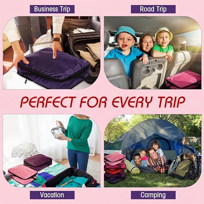5 Pack Compression Packing Cubes for Travel Space Saving Cubes Luggage Organizer for Suitcase(Purple,L)