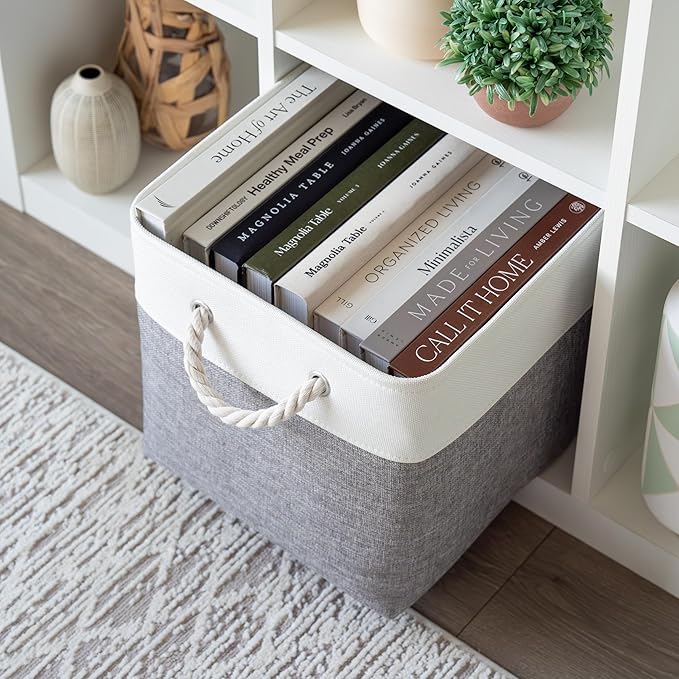 OrganiHaus 12x12 Cube Storage Bins 4 Pack, Foldable Cube Storage Organizer w/ Rope Handles, Collapsible Fabric Bins for Toys,