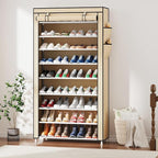 Laiensia 9-Tier Shoe Rack ，Space Saving Shoe Storage Organizer Non-Woven Cover Shoe Shelf Holds 36-45 Pairs for Bedroom, Hall