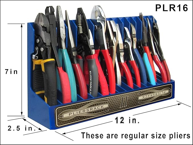 PLR16 Red Pliers Rack mounts on your peg board, or fits in your toolbox drawer. Plier storage for Regular & smaller pliers. H