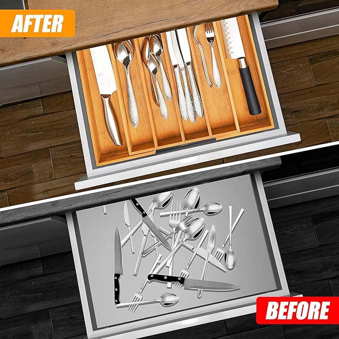 Kitchen Silverware Drawer Organizer and Storage Flatware Cutlery Utensil Holder Spice Rack Containers Bathroom Counter Cabine
