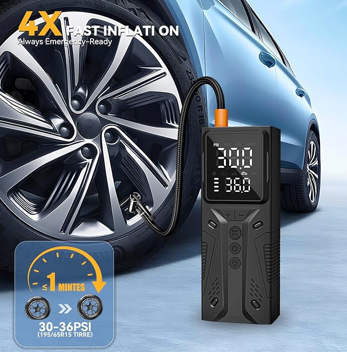 AIRSURE Tire Inflator Portable Air Compressor, High-Speed 150PSI Cordless Air Pump for Car Tires with Powerful Battery, Auto Shut-Off - Portable Tire Pump for Car, Bike, Motorcycle and Balls 2 (Pack)
