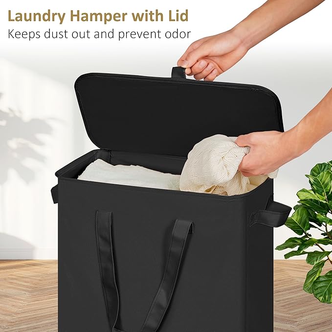 efluky Slim Laundry Basket with Lid, Narrow Laundry Hamper with Handles, Collapsible Dirty Clothes Hamper, Tall Laundry Bin f