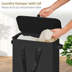efluky Slim Laundry Basket with Lid, Narrow Laundry Hamper with Handles, Collapsible Dirty Clothes Hamper, Tall Laundry Bin f