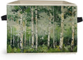 Modern Abstract Birch Tree Storage Box Bins, Green Forest Nature Landscape Collapsible Storage Basket Organizer for Bedroom L