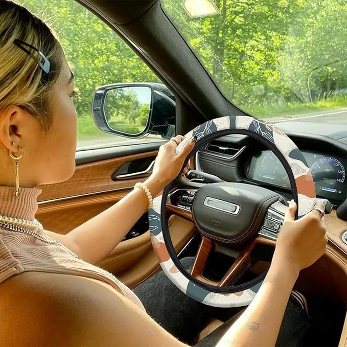 10 PCE Mushrooms Steering Wheel Cover for Women Center Console Armrest Pad Headrest Seat Belt Cover Car Accessories for Women Interior,Car Accessories Set(Abstract Leaf)