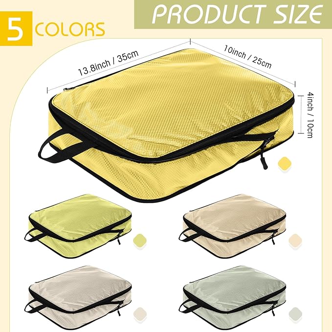 5 Pack Compression Packing Cubes for Travel Space Saving Cubes Luggage Organizer for Suitcase(Cream,M)