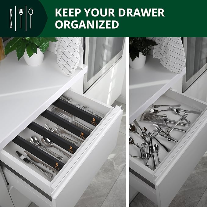 Bamboo Drawer Dividers Organizers, Adjustable Drawer Separator Splitters, 17–22 Inches Expandable Drawer Divider Organizer fo