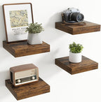 Axeman Square Floating Shelves for Wall, 8" W x 8" D x 1.4" H Rustic Wooden Wall Shelves, 4 Pack Wall Mounted Floating Shelf 