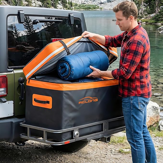 Hitch Mount Cargo Carrier Bag, Waterproof Soft Shell 20 Cubic Feet, Universal for Truck Pickup with Hitch Basket, 8 Reinforced Straps, Solid Buckles,Reflective Strip,Carry Handles,Combination Lock