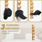 2 Pack Acacia Wood Hat Organizer for Wall – Vertical Baseball Cap Display Rack with 3 Hanging Options, Hat Holder with Adhesi