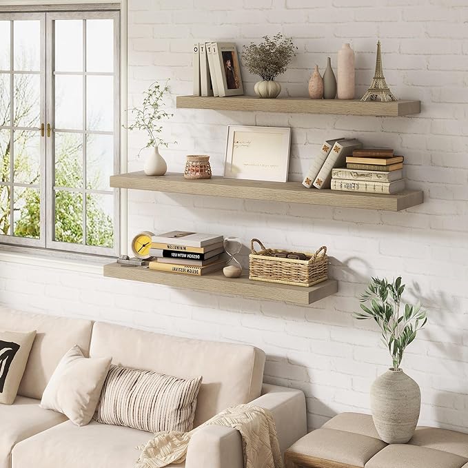 Marsmiles 72 Inch Floating Shelf | 9.3 Inch Deep Grey Wood Wall Shelf Set of 1 | Rustic Reclaimed Wood Shelves for Room Wall 