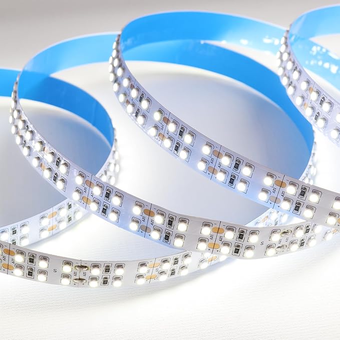 3528 SMD Cold White 6000K LED Strip Lights DC 12V Double Row 1200LEDs Flexible LED Strips Tape Light Ribbon Lamp 16.4Ft Non-Waterproof for Bedroom Home Lighting