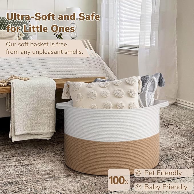 INDRESSME 115L Extra Large Jute Rope Basket, Blanket Basket Home Decor Baby Laundry Baskets for Toys Storage Bedroom, Living 