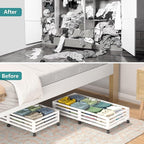 Wisuce Bamboo Under Bed Storage Containers- Underbed Organizer with Wheels with Large Dust Bag,Sturdy Wood Rolling Under the 