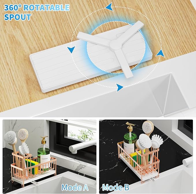 Cisily Sponge Holder for Kitchen Sink, Sink Caddy Organizer with High Brush Holder, Kitchen Countertop Organizers and Storage