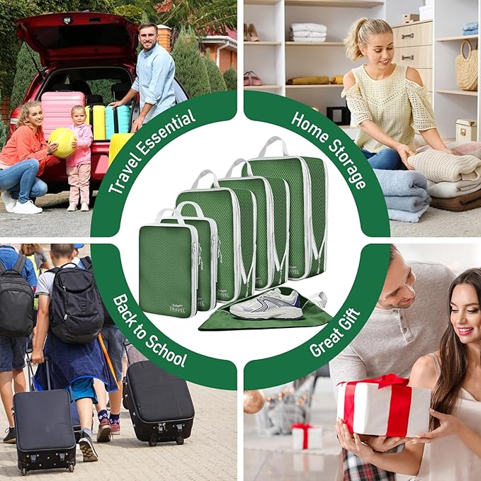 6 Set Compression Packing Cubes, Suitcase Organizer, Lightweight Travel Essentials, Compression Bags For Travel Accessories L
