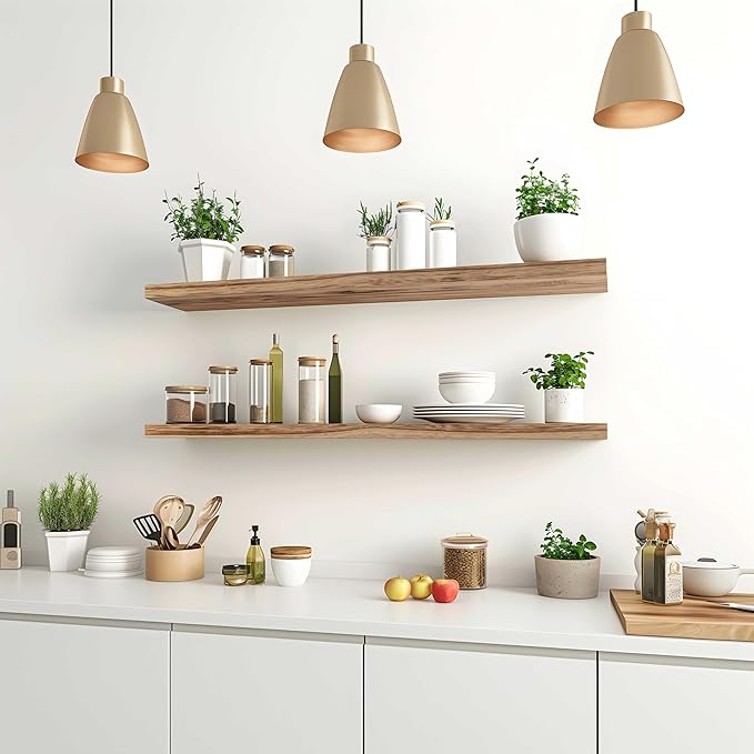 PHPH 36 Inch Wood Floating Shelves for Wall, Wooden Wall Shelves for Bedroom, Set of 4 Light Brown