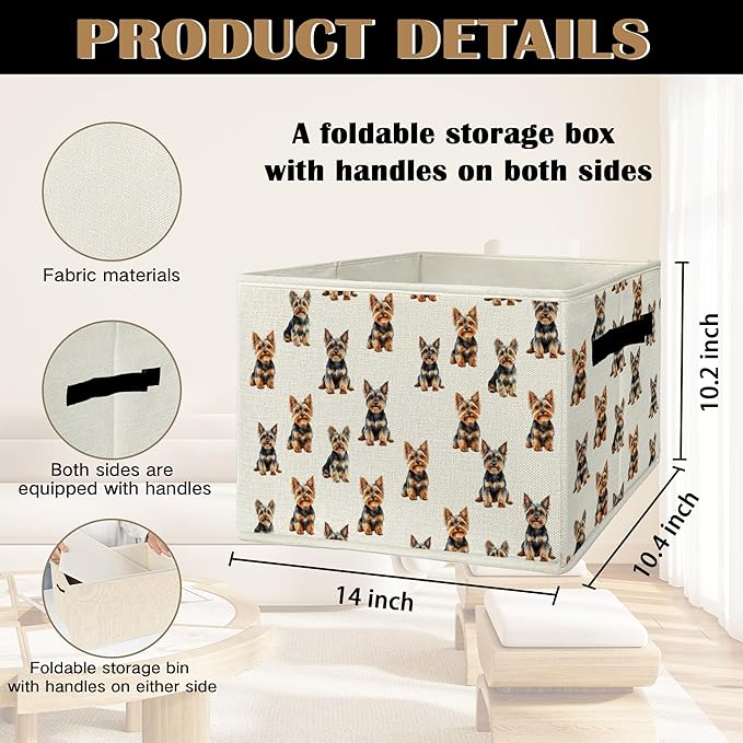 Yorkshire Terrier Gifts Storage Bins & Boxes with Handles, Dog Foldable Basket for Organizing Dog Lovers Owners Women, Yorkie