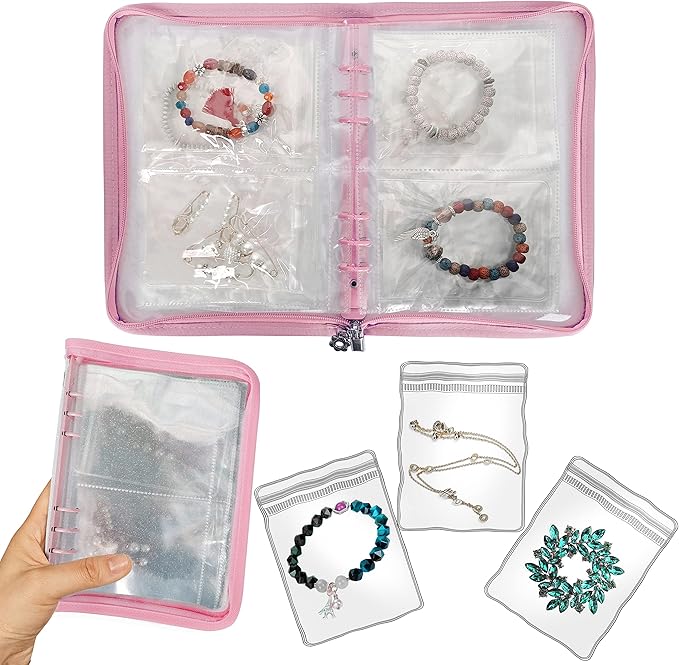 Bracelet Holder Travel Jewelry Organizer Case Transparent Jewelry Storage Book for Earring Necklace Ring with Small Clear Zip