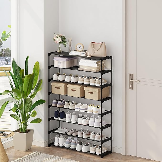 Calmootey 8-Tier Shoe Rack, Tall Large Capacity 40 Pairs Shoes Storage Organizer, Stackable Wide Shoe Shelf for Entryway, Hal