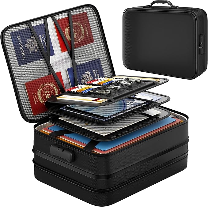 Nacial 5200℉ Fireproof Document Box with Lock, Expandable Document Organizer, Heat Insulated Fireproof Waterproof Box for Fil