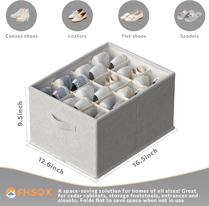 FHSQX 2 Pack Shoe Organizer for Closet,Foldable Shoe Organizer,Fits up to 24 Pairs,Storage Containers With Bottom Support for