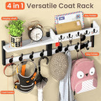 35'' White Coat Rack Wall Mount with Shelf, Solid Wood Coat and Key Hanger with 13 Metal Hooks, Farmhouse Wall Organizer for 
