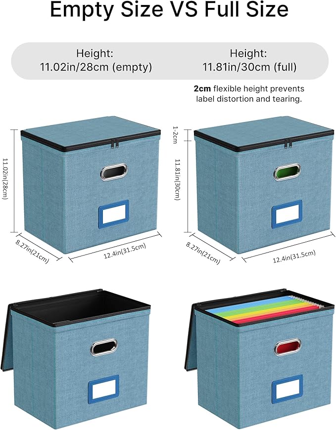 Oterri 1 Pack File Organizer Boxes with Lids, File Box with Mesh Pockets, Document Organizer Box for Letter Size Folders, Zip