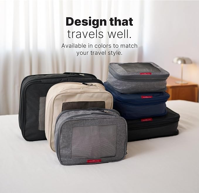 LeanTravel Premium Compression Packing Cubes for Travel - Suitcase Organizer Bags with Double Zipper & Breathable Mesh Panel 