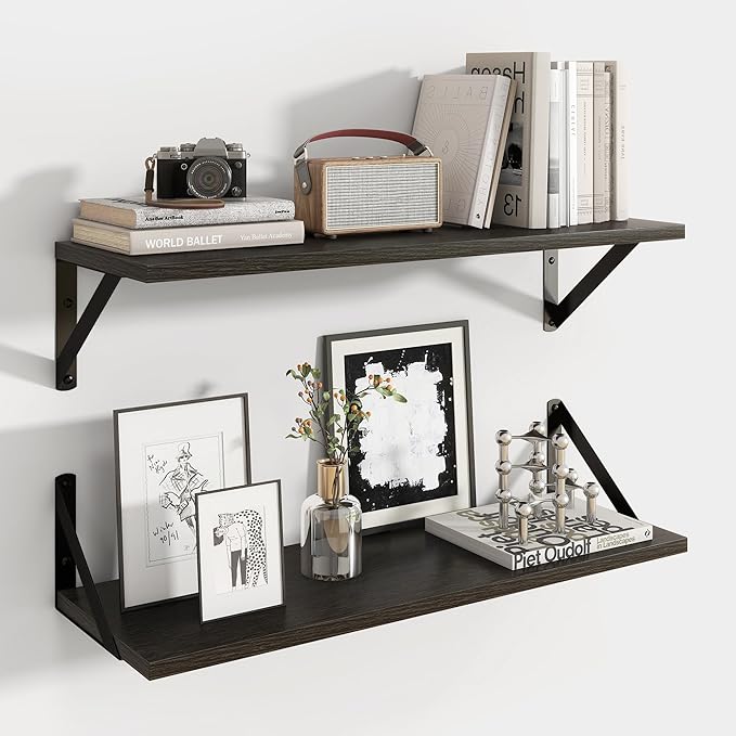 Axeman Black Floating Shelves for Wall | 24 Inch Floating Shelves Set of 2 | 24W x 8D Rustic Wood Shelves for Bathroom Kitche