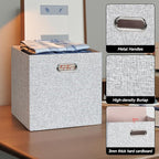 Posprica Collapsible Storage Bins,13×13 Foldable Storage Cube Boxes Fabric Drawer Fabric Storage Bins Vinyl Record Woven Gray