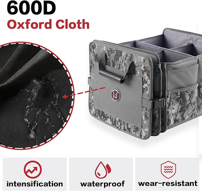 LIBZAKI Car Trunk Organizer,3 Compartments Big Trunk Storage, Large Capacity, Foldable, 95L Heavy Duty Storage Box for Car,
