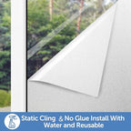 HIDBEA Frosted Window Privacy Film - Non Adhesive Static Cling Glass Stickers Sun UV Blocking Heat Control Door Covering Decals for Home Office, 23.6 x 157.5 Inch