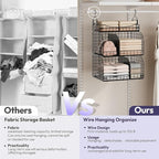 SWTYMIKI Hanging Closet Organizer Storage - 3 Tier Metal Stackable Hanging Closet Shelves with Dividers and S Hooks, Foldable