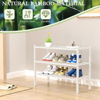 ROMGUAR CRAFT 3 Tier Bamboo Shoe Rack for Closet Free Standing Wood Shoe Shelf Storage Organizer for Entryway Small Space Sta
