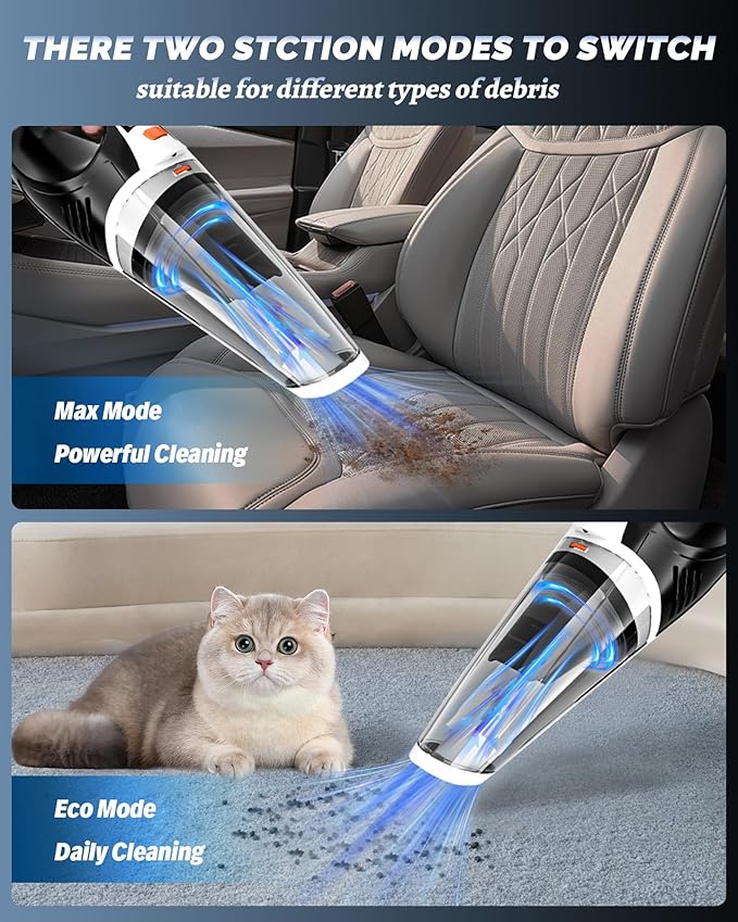 BRL Handheld Vacuum Cordless, Car Vacuum Cleaner with Powerful Suction, 2 Modes Mini Hand Vacuum, Dry & Wet, LED Light, Porta