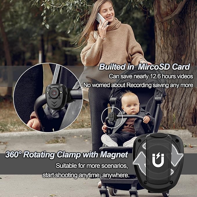 Body Camera with 1080P Recording Spy Hidden Wireless Cam Built-in 32GB Card 1080P Police Recorder Security Cam with Night Vision Dash Cam for Home/Outdoor/Law Enforcement/Cop Guard (32G)