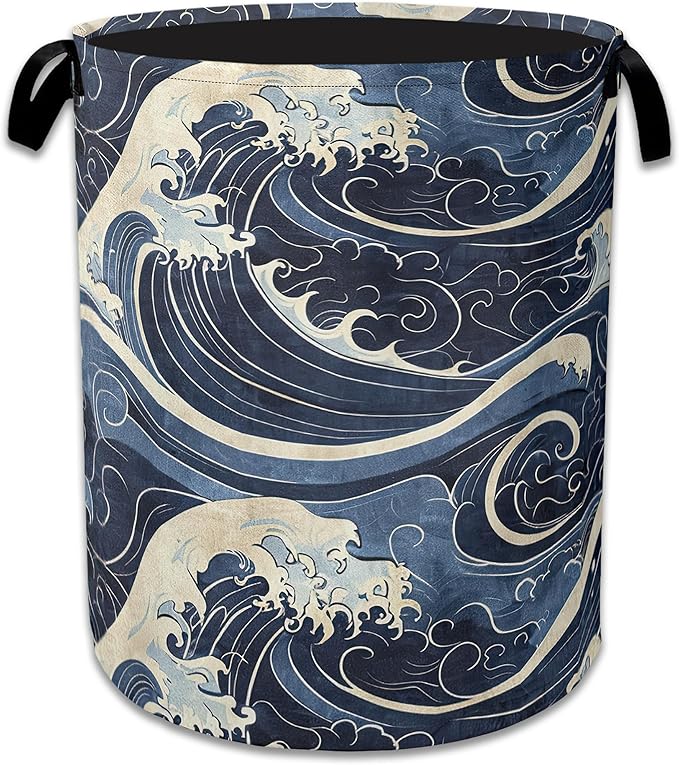 Vintage Sea Waves Large Storage Basket Collapsible Laundry Basket Oxford Storage Bin for Toy Bins Gift Baskets Bedroom Clothe