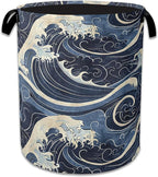 Vintage Sea Waves Large Storage Basket Collapsible Laundry Basket Oxford Storage Bin for Toy Bins Gift Baskets Bedroom Clothe