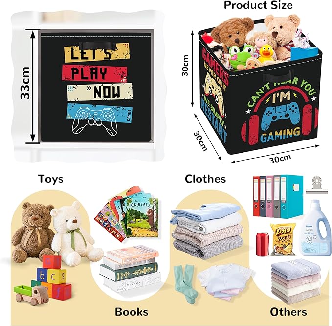 Clastyle Video Game Kid Storage Cube Organizer Set Black Gamepad Closet Clothes Cube Storage Bin Nursery Toddler Toy Box Ches
