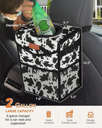 Car Trash Can with Lid, Cute Leakproof Car Trash Garbage Bag Hanging Vehicle Trash Bin Small Portable Automotive Garbage Cans Organizer for Back/Front Seat/Console(Trapezoid,Cow Print)
