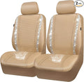 CAR PASS Leather Bling Diamond Car Seat Covers 2 Front Interior Sets, Waterproof Universal Shining Glitter Crystal Sparkle Fit for 95% Automotive Truck SUV Cute Women Girl, Beige Rhinestone