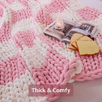 Admitrack Chunky Knit Blanket Throw 51"x63", 100% Hand Knit Chenille Throw Blanket for Sofa & Home Decor, Soft and Cozy Knitt